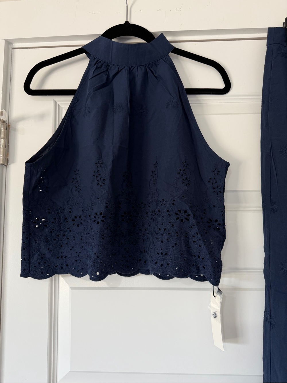 Commense Navy Eyelet Tie Hem Wide Leg Pants And Top set - Picture 5 of 9